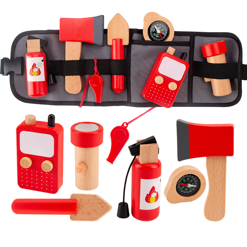 Gardening Tools For 3 Year Old - キッズ木製シミュレーションツール消防士ウエストバッグセットごっこ遊びおもちゃロールプレイング子供の知育玩具3-6歳