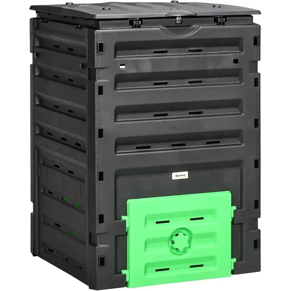Compost Bin - 120ガロン大容量ガーデンコンポストビン、80個の通気孔と2つのスライドドア付き、BPAフリー、豊かな土壌の作成に最適、黒色
