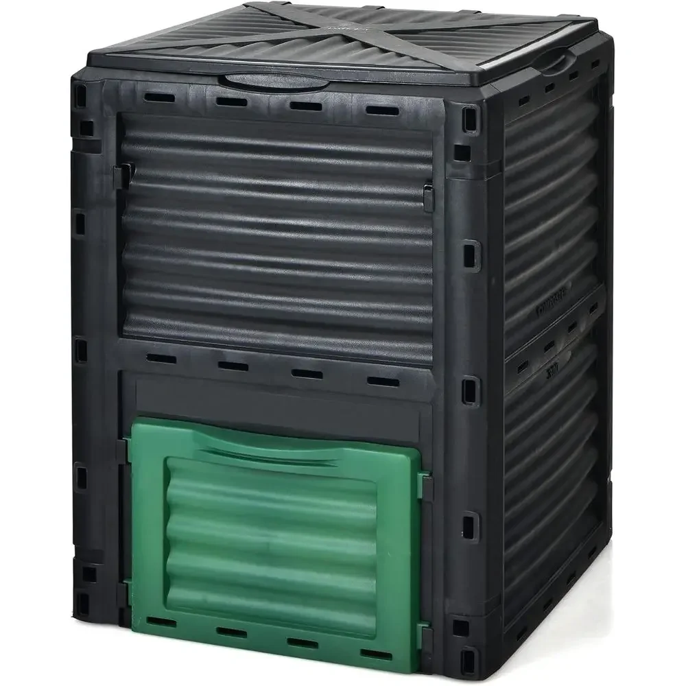 Compost Bin - 80ガロン屋外堆肥化ビン（蓋と底扉付き）- 大容量、BPAフリー、組み立て簡単