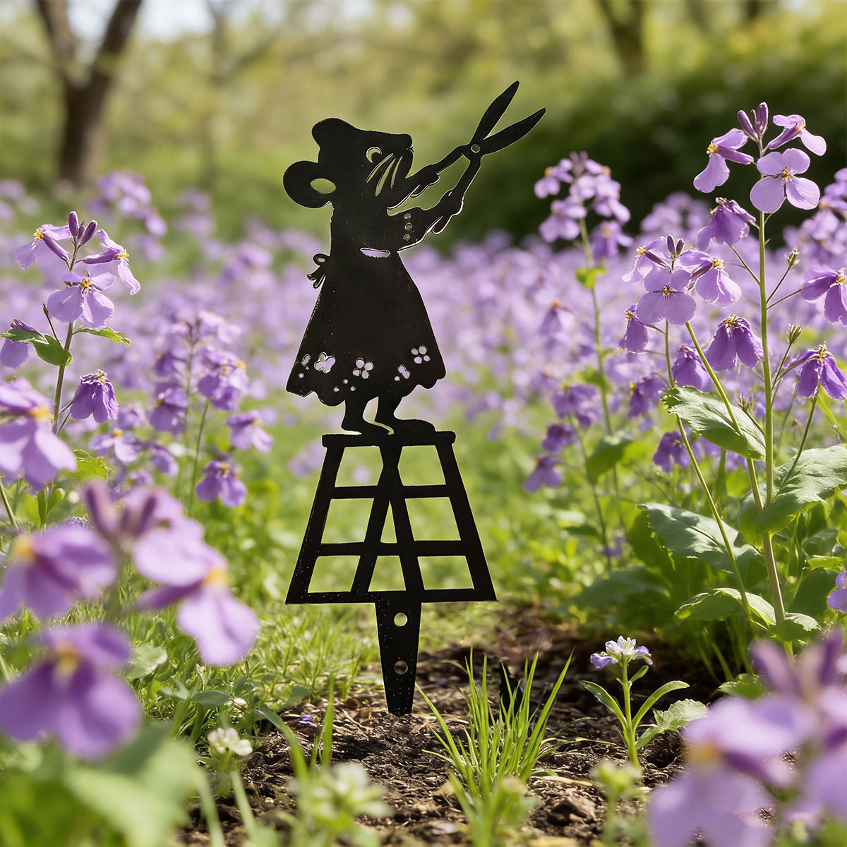 Gardening Tools Usa - ブラックシルエットラインメタルガーデンコラム、ハサミ付きマウスデザイン、装飾アート芝生サイン、クリエイティブな動物彫刻メタルオーナメント、フラワーポット、庭園、テーブルトップに最適