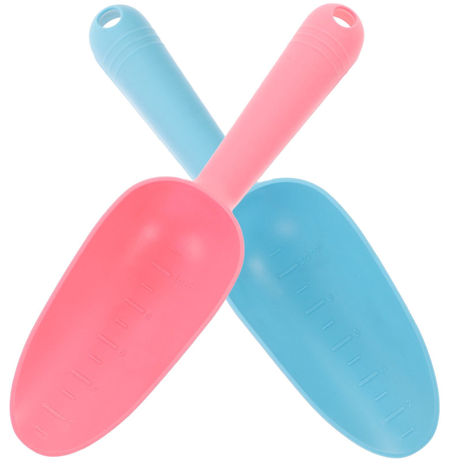 Garden Hand Trowel - 2個入り、プラスチック製ガーデンスコップ、手動式移植用スコップ、耐久性があり軽量な園芸用具、深さ目盛り付きで土の掘り起こしや植え付けに最適。