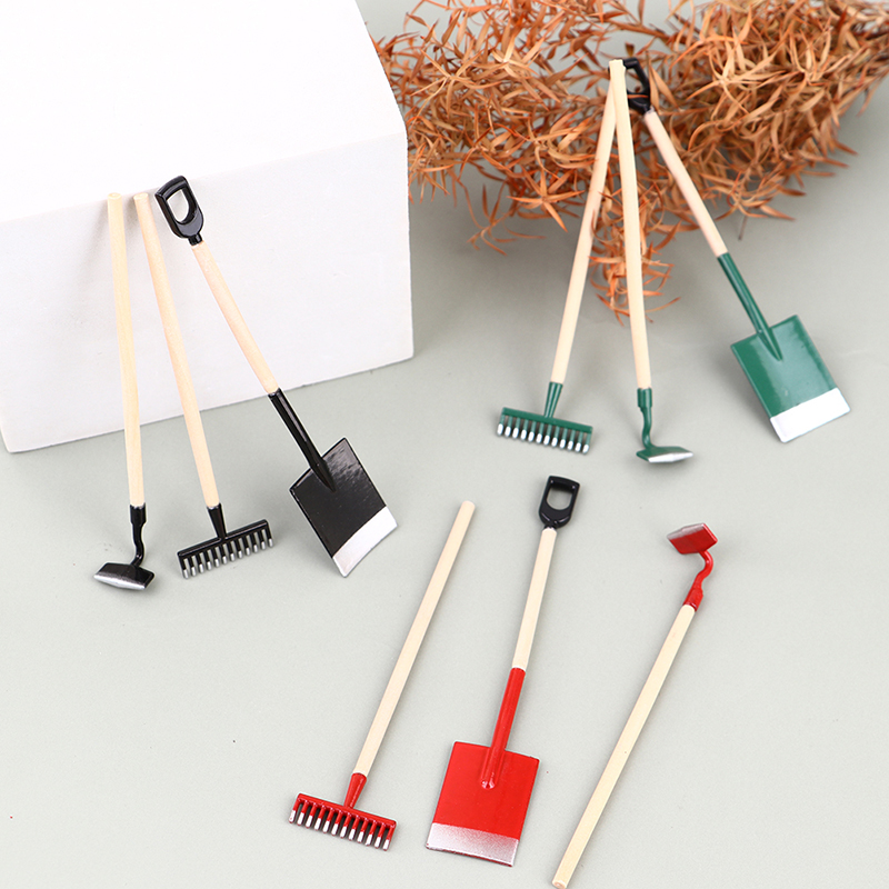 Gardening Tools Hoe - ドールハウスミニチュアガーデニングツール、ショベル、レーク、ホイ、ファーム、ドールデコレーション、1:12、3個
