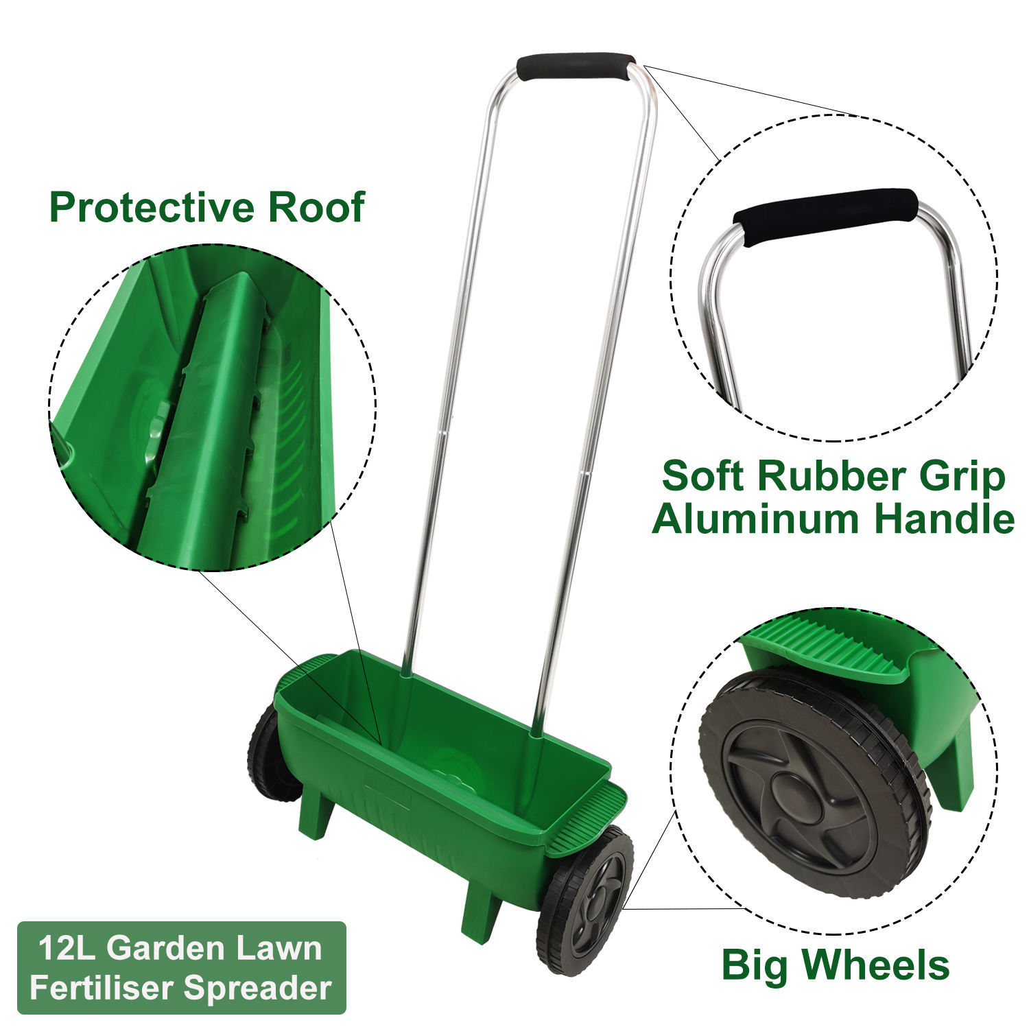 12Lプッシュ式プラスチック播種機肥料散布機調整可能な出口付 - Grass Seed Spreader のレビューと価格