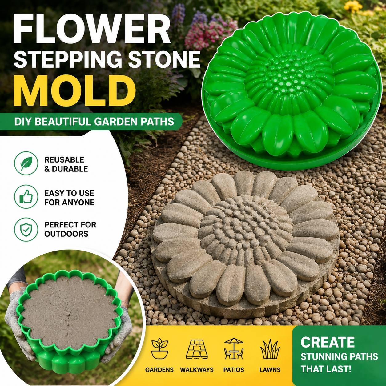 ひまわりテラスストーンモールドセット、コンクリート製ガーデン - Gardening Tools Usa のレビューと価格