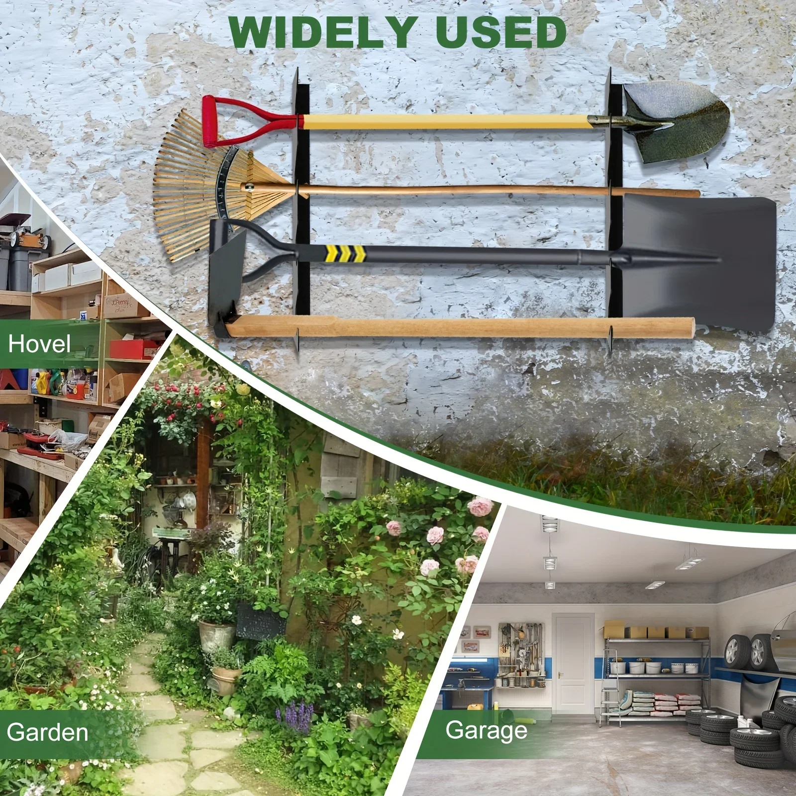 頑丈な金属製ガーデンツールホルダー、シャベルと熊手の収納付き - Gardening Tools Rake のレビューと価格
