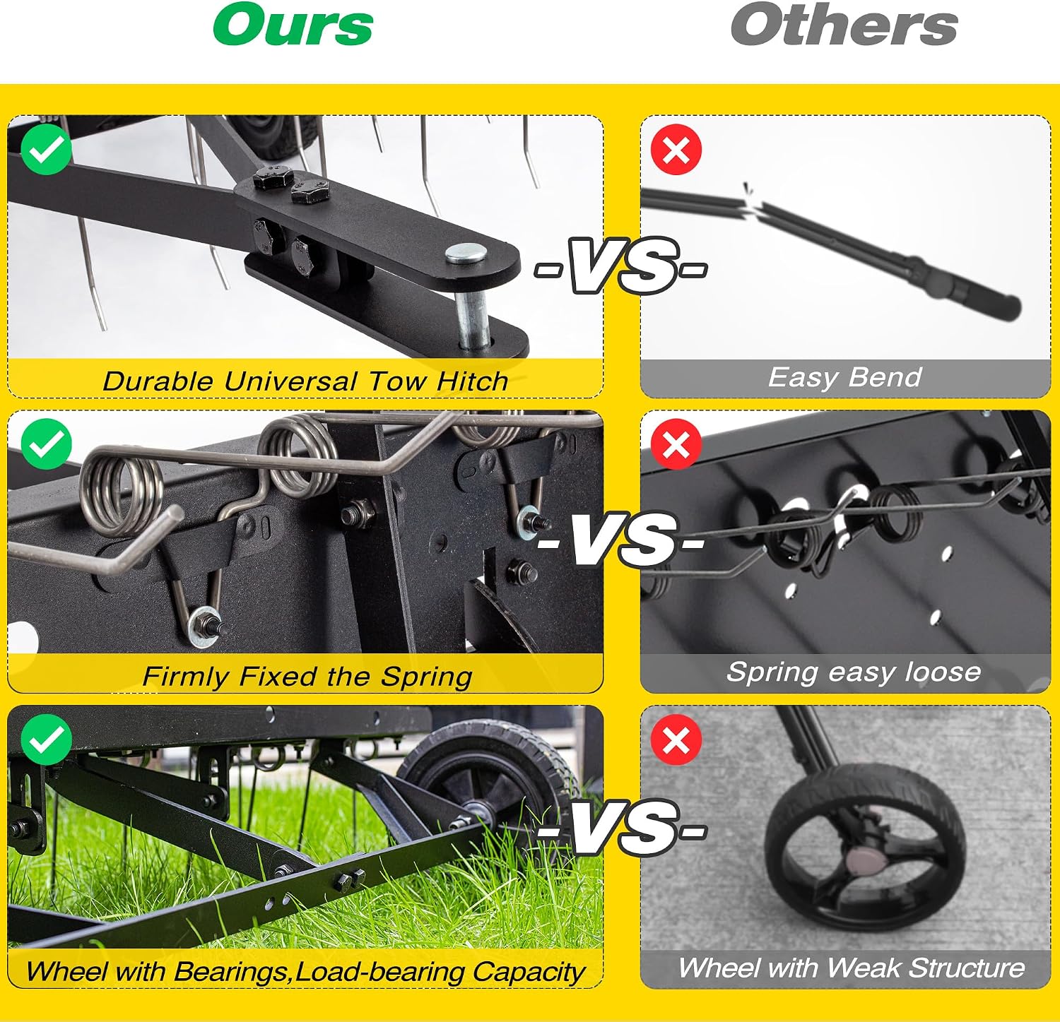 牽引式芝生脱草機レーキアタッチメント、頑丈なスプリングスチー - Gardening Tools Rake のレビューと価格